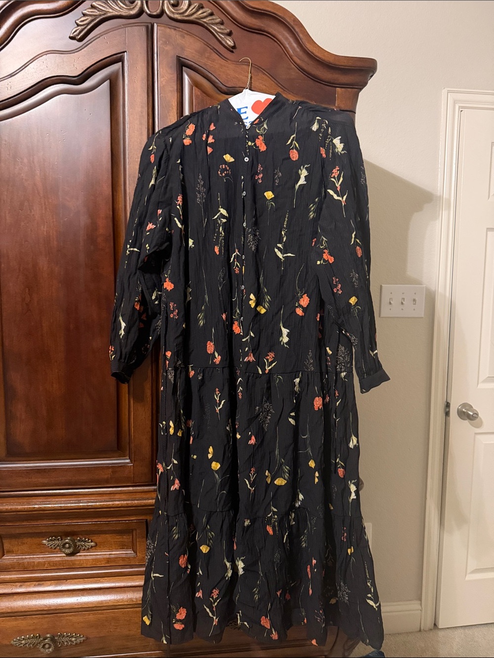 H&M Black Maxi Dress with Red and Yellow Floral Print